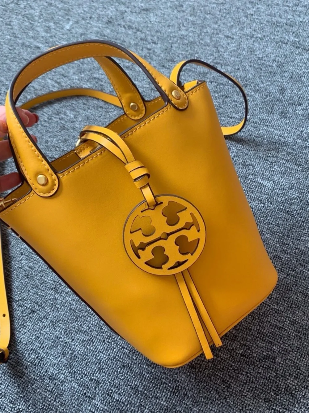 Tory Burch Mustard Yellow Miller Mini Bucket Bag